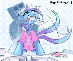 Size: 3260x2740 | Tagged: artist:gsphere, brushing teeth, clothes, derpibooru import, human, minuette, oc, oc:anon, shirt, suggestive, tail wag, toothbrush