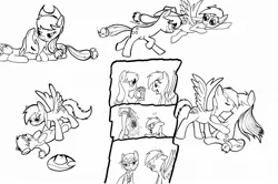 Size: 1024x679 | Tagged: safe, artist:leon-z, derpibooru import, applejack, rainbow dash, appledash, cider, comic, female, lesbian, monochrome, shipping, wet mane