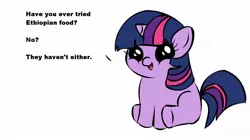 Size: 1194x668 | Tagged: derpibooru import, ethiopia, exploitable meme, filly, filly twilight sparkle, filly twilight telling an offensive joke, meme, obligatory pony, safe, twilight sparkle, vulgar