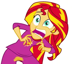 Size: 1152x1024 | Tagged: suggestive, derpibooru import, edit, sunset shimmer, equestria girls, rainbow rocks, bad edit, clothes, fear wetting, humanized, pajamas, pissing, scared, solo, sunset screamer, urine, wetting, yelling