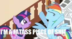 Size: 394x218 | Tagged: derpibooru import, how abe lincoln really died, image macro, meme, ponyville confidential, rainbow dash, safe, screencap, twilight sparkle, vulgar, whitest kids you know, youtube poop