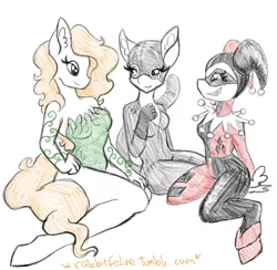 Size: 632x617 | Tagged: 30 minute art challenge, anthro, artist:bunnycat, catwoman, curvy, derpibooru import, harley quinn, poison ivy, ponified, safe, super villain