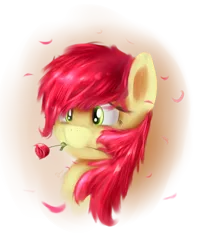 Size: 2400x3000 | Tagged: artist:shamanguli, bust, dead source, derpibooru import, flower, flower in mouth, messy mane, mouth hold, portrait, rose, rose in mouth, roseluck, safe, solo