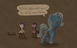 Size: 1280x804 | Tagged: safe, artist:fritzybeat, derpibooru import, rarity, trixie, twilight sparkle, pony, unicorn, askfillytrixie, board game, female, mare, monopoly, rage quit, table flip
