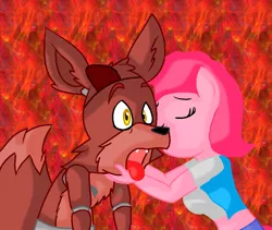 Size: 944x798 | Tagged: anthro, artist:blonde-pony-lover, artist:cyberpikachu, artist:mojo1985, crossover, crossover shipping, derpibooru import, eyepatch, five nights at freddy's, fox, foxy, kissing, pinkie pie, safe