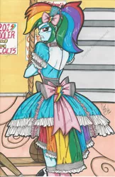 Size: 1024x1582 | Tagged: safe, artist:ponygoddess, derpibooru import, part of a set, rainbow dash, equestria girls, angry, clothes, dress, lolita fashion, looking back, rainbow dash always dresses in style