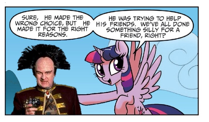 Size: 714x418 | Tagged: safe, derpibooru import, edit, idw, twilight sparkle, twilight sparkle (alicorn), alicorn, pony, spoiler:comic, spoiler:comic23, babylon 5, dialogue, exploitable, exploitable meme, female, londo mollari, mare, meme, solo, speech bubble, template, twilight justifies evil meme