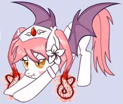 Size: 793x673 | Tagged: suggestive, derpibooru import, oc, oc:ebola-chan, ponified, unofficial characters only, bat pony, original species, anime, blood, blushing, disease, ebola, female, iwtcird, mare, meme, pink mane, plague, solo, stretching