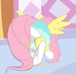 Size: 1200x1170 | Tagged: accident, artist:lphooves, clothes, derpibooru import, dress, embarrassed, fluttershy, panties, pissing, skirt, socks, solo, suggestive, underwear, upskirt, urine, watersports, wet, wetting, white underwear