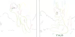 Size: 1280x640 | Tagged: antennae, artist:goat train, butterfly wings, butt expansion, comic, derpibooru import, falling, flutter pony, flying, gritted teeth, lineart, oc, oc:honeysuckle, safe, scrunchy face, sketch, solo, unofficial characters only