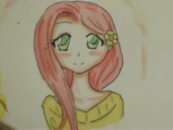 Size: 4608x3456 | Tagged: artist:nozomifujimiya, derpibooru import, fluttershy, human, humanized, safe, solo, traditional art