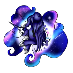 Size: 1000x1000 | Tagged: safe, artist:tardispony, derpibooru import, nightmare moon, princess luna, alicorn, pony, blue, clothes, comet, ethereal mane, galaxy mane, moon, princess, t-shirt