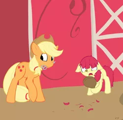 Size: 922x900 | Tagged: apple bloom, applejack, artist needed, bad haircut, colored, derpibooru import, haircut, manecut, mirror, mouth hold, safe, scissors, sisters