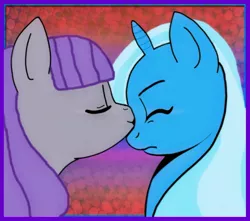 Size: 984x869 | Tagged: safe, artist:kennyklent, derpibooru import, maud pie, trixie, pony, unicorn, female, kissing, lesbian, mare, mauxie, shipping, trace