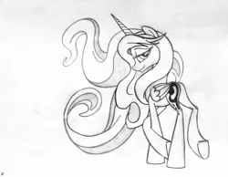 Size: 2242x1744 | Tagged: artist:uminanimu, bedroom eyes, derpibooru import, grayscale, looking at you, looking back, lunadoodle, monochrome, plot, princess luna, safe, sketch, smiling, solo