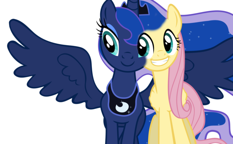 Size: 1600x993 | Tagged: artist needed, conjoined, derpibooru import, eyeball conjoinment, female, fluttershy, fusion, grin, i dont even, lesbian, lunashy, princess luna, safe, shipping, simple background, stuck, wat, we have become one, what has science done