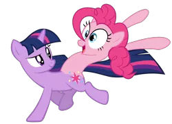 Size: 6199x4495 | Tagged: artist needed, safe, derpibooru import, pinkie pie, twilight sparkle, absurd resolution, conjoined, female, fusion, lesbian, running, shipping, simple background, smiling, twinkie, wat, we have become one, what has magic done, what has science done, wide eyes