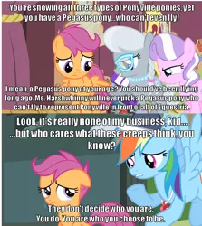 Size: 996x1116 | Tagged: derpibooru import, diamond tiara, flight to the finish, image macro, meme, quote, rainbow dash, reference, safe, scootaloo, scootalove, screencap, silver spoon, text, the iron giant