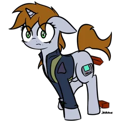 Size: 1280x1280 | Tagged: suggestive, artist:jetwave, derpibooru import, oc, oc:littlepip, unofficial characters only, pony, unicorn, fallout equestria, fanfic, clothes, fanfic art, female, floppy ears, hooves, horn, mare, open mouth, pipbuck, shit bricks, shitting bricks, simple background, solo, transparent background, vault suit