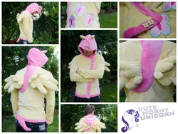 Size: 1024x768 | Tagged: safe, artist:cutehornyunicorn, derpibooru import, fluttershy, butterfly, human, pegasus, pony, clothes, cosplay, cutie mark, hoodie, irl, irl human, photo, wings