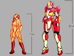 Size: 4000x3000 | Tagged: artist:checkerboardazn, bodysuit, derpibooru import, human, humanized, mecha, pixiv, safe, solo, sunset shimmer