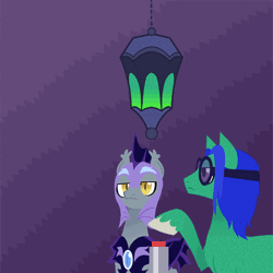 Size: 500x500 | Tagged: safe, artist:dinkelion, derpibooru import, oc, oc:doppel, bat pony, changeling, earth pony, pony, animated, bug zapper, bugs doing bug things, button, eyes closed, frown, funny, glare, grin, gritted teeth, lantern, light, nervous, night guard, pain, red button, smiling, squee, sunglasses, unamused, wide eyes