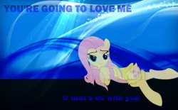 Size: 1884x1166 | Tagged: suggestive, artist:darknisfan1995, artist:illuminatiums, artist:slb94, derpibooru import, edit, fluttershy, pegasus, pony, bedroom eyes, female, mare, quote, saddle, show accurate, show accurate porn, solo, stupid sexy fluttershy, sultry pose, vector, wallpaper