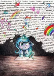 Size: 450x637 | Tagged: artist:dearmary, darkness, derp, derpibooru import, draw, drawing, filly, pencil, princess luna, russian, safe, table, thinking, woona