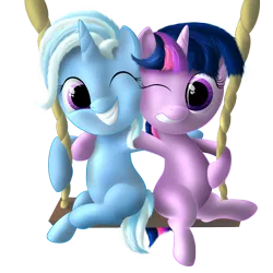 Size: 1700x1700 | Tagged: safe, artist:dcencia, derpibooru import, trixie, twilight sparkle, pony, unicorn, female, filly, mare