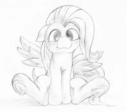 Size: 2100x1850 | Tagged: artist:ushiro no kukan, derpibooru import, fluttershy, monochrome, pixiv, safe, solo, traditional art, underhoof