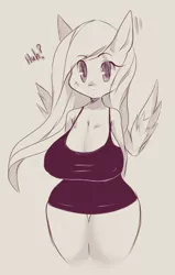 Size: 1247x1966 | Tagged: anthro, artist:coffeechicken, big breasts, bottomless, breasts, busty fluttershy, clothes, curvy, derpibooru import, dress, female, fluttershy, huge tracts of land, little black dress, solo, solo female, suggestive, wide hips