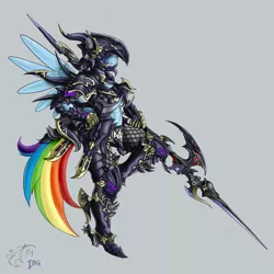 Size: 1500x1500 | Tagged: anthro, armor, artist:melancholy, belly button, crossover, derpibooru import, dragoon, final fantasy, final fantasy iv, midriff, rainbow dash, safe, spear, unconvincing armor, weapon