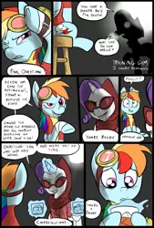 Size: 781x1156 | Tagged: artist:metal-kitty, comic, comic:expiration date, crossover, derpibooru import, dialogue, drink, expiration date, fail, glasses, goggles, rainbow dash, rainbow dash is best facemaker, rainbow scout, rarispy, rarity, safe, team fortress 2