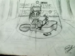 Size: 4608x3456 | Tagged: artist needed, cafeteria, derpibooru import, filly, monochrome, octavia melody, peanuts, piano, safe, schroeder, sketch, solo, source needed, stage, traditional art