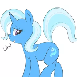 Size: 1000x1000 | Tagged: safe, artist:princesspegansfw, derpibooru import, trixie, pony, unicorn, bedroom eyes, explicit source, female, grin, looking at you, mare, raised leg, smiling, solo