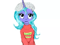 Size: 400x300 | Tagged: artist:gpgo-sparkling-panda, clothes, derpibooru import, hat, princess luna, s1 luna, safe, simple background, solo, sweater