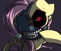 Size: 1209x1004 | Tagged: artist:kelcasual, badass, crossover, demonic eyes, derpibooru import, flutterbadass, fluttershy, kaneki ken, mask, semi-grimdark, simple background, solo, tokyo ghoul