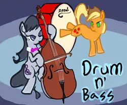 Size: 1000x823 | Tagged: applejack, artist:hereticalrants, bass drum, derpibooru import, double bass, drum and bass, drums, duet, musical instrument, octavia melody, safe