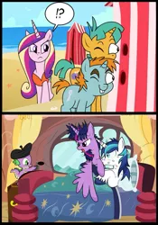 Size: 1063x1517 | Tagged: suggestive, artist:madmax, artist:paperlover, derpibooru import, princess cadance, shining armor, snails, snips, spike, twilight sparkle, twilight sparkle (alicorn), alicorn, dragon, pony, unicorn, adultery, beach, bed, beret, blackmail, blushing, brother and sister, camera, caught, clothes, exploitable meme, female, funny, hat, implied sex, incest, infidelity, kiss mark, lipstick, male, mare, meme, messy mane, one-piece swimsuit, shiningsparkle, shipping, siblings, snips and snails spying meme, straight, swimsuit, template, under the covers, voyeur, voyeurism