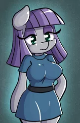 Size: 500x772 | Tagged: anthro, arm hooves, artist:quarium, big breasts, bored, breasts, busty maud pie, clothes, derpibooru import, dress, eyeshadow, female, makeup, maud pie, safe, simple background, solo