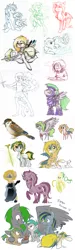 Size: 1513x5017 | Tagged: safe, artist:otkurzacz, derpibooru import, oc, oc:onyx firedraft, oc:vac, anthro, bird, human, pony, anthro with ponies, armor, bag, bipedal, clothes, computer, family, guitar, headphones, helmet, kissing, magic, royal guard, sketch dump, sword, weapon