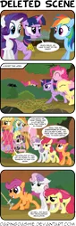 Size: 2000x5888 | Tagged: safe, artist:daringdashie, derpibooru import, apple bloom, applejack, fluttershy, pinkie pie, rainbow dash, rarity, scootaloo, sweetie belle, twilight sparkle, twilight sparkle (alicorn), alicorn, pony, twilight's kingdom, blank flank, comic, cutie mark crusaders, deleted scene, female, knife, mane six, mare