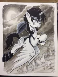 Size: 600x800 | Tagged: safe, artist:andypriceart, derpibooru import, ponified, alicorn, pony, ankh, boots, clothes, dc comics, death, sandman, smiling, solo, traditional art, umbrella