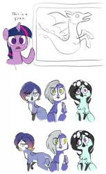 Size: 418x682 | Tagged: safe, artist:furseiseki, derpibooru import, twilight sparkle, oc, oc:duke, oc:duskelle, oc:raffa, siren, equestria girls, rainbow rocks, headcanon denied