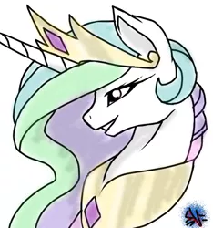 Size: 618x661 | Tagged: artist:probablyfakeblonde, artist:shadowsvaporized, derpibooru import, portrait, princess celestia, safe, smiling, solo