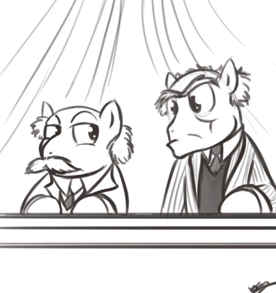 Size: 638x677 | Tagged: safe, artist:bunnimation, derpibooru import, ponified, pony, duo, grayscale, monochrome, statler, statler and waldorf, the muppets, waldorf