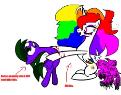 Size: 1218x960 | Tagged: safe, artist:atalonbyanyothername, derpibooru import, oc, oc:felicia sexopants, oc:lightning rocker, unofficial characters only, alicorn, pony, alicorn oc, bad anatomy, base used, donut steel, emo, holding a pony, parody, rainbow hair, scene kid, self harm, shitposting, stylistic suck