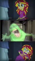 Size: 595x1024 | Tagged: safe, derpibooru import, sunset shimmer, equestria girls, exploitable meme, ghostbusters, meme, slimer, sunset screamer