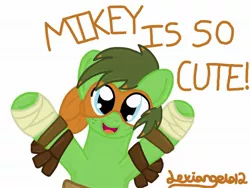 Size: 2048x1536 | Tagged: artist:lexiangelo12, bandana, crossover, cute, derpibooru import, freckles, green, happy, michelangelo, ninja, orange, ponified, safe, species swap, teenage mutant ninja turtles, tmnt 2012, turtle