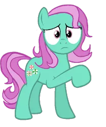 Size: 480x578 | Tagged: artist:wolfgirljw, derpibooru import, g3, g3 to g4, generation leap, minty, nervous, raised hoof, safe, solo